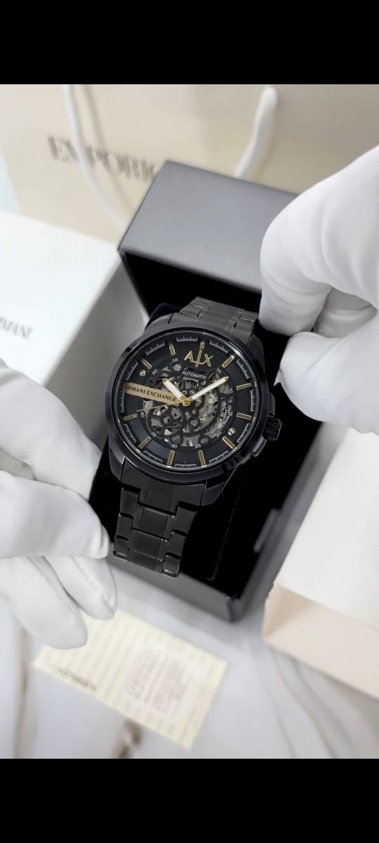 Armani Exchange Men's Automatic Skeleton Black Dial Stainless Steel Watch (AXAR7007 / AX Men's Automatic Collection)