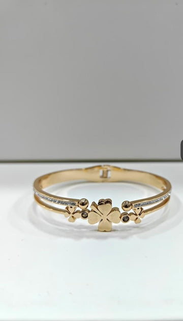 Elegant Four-Leaf Clover Gold-Plated Designer Bracelet for Women & Girls