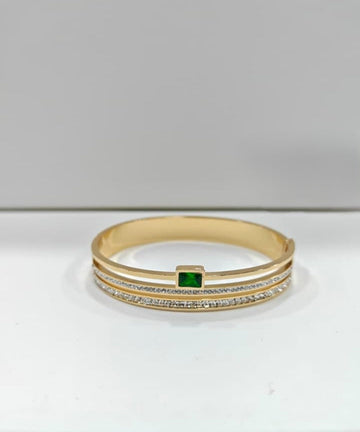 Elegant Emerald Green Stone Gold-Plated Bracelet for Women & Girls