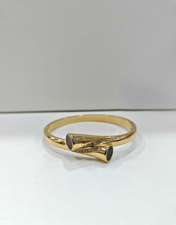 Elegant Gold-Plated Designer Kada Bracelet with Black Enamel and Stone Detailing for Women