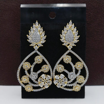 Luxury American Diamond Gold & Silver Plated Tear Drop Dangler Earrings for Women & Girls – Elegant Party, Festive & Wedding Wear Jewelry