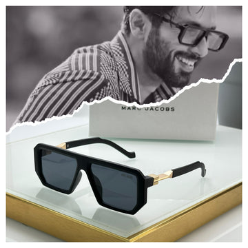 Premium Geometric Square Frame UV Protection Sunglasses for Men | Trendy Black & Gold Design
