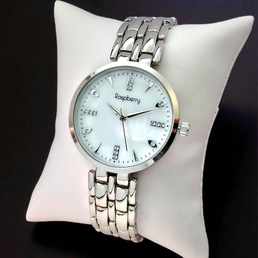 Raspberry Women’s Luxury Dual-Tone Analog Wrist Watch | Crystal Studded Dial | Premium Metal Strap