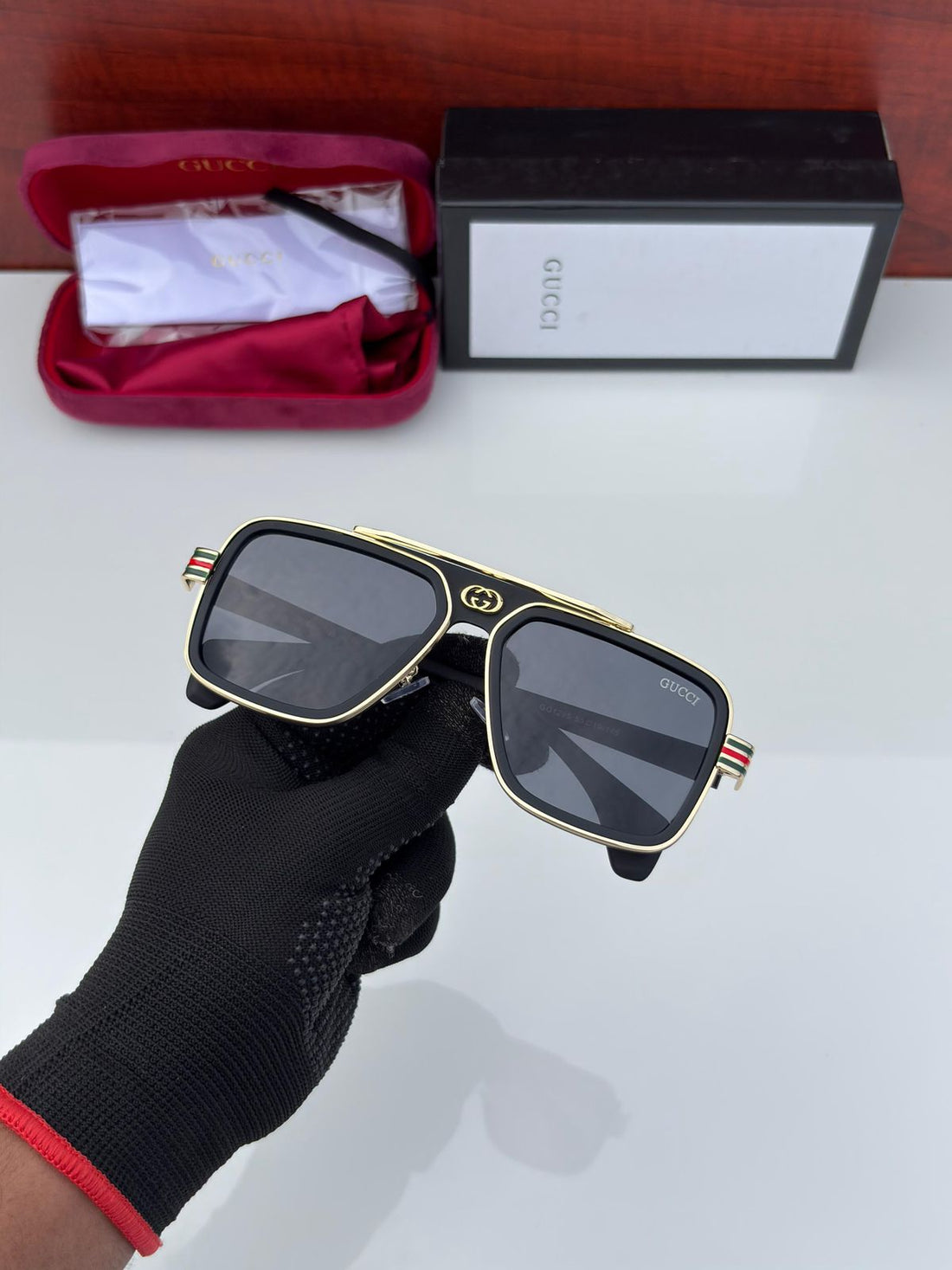 Premium Luxury Designer-Inspired Rectangle Sunglasses | Black & Gold Frame | UV400 Protection | Unisex Fashion Eyewear