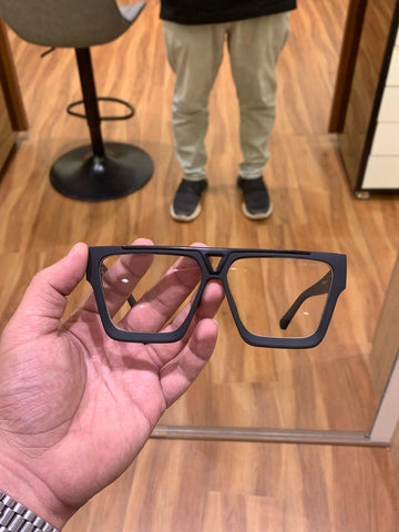 Premium Oversized Geometric Square Eyeglasses for Men | Transparent Lens | Matte Black Frame | Fashion Trendy Eyewear