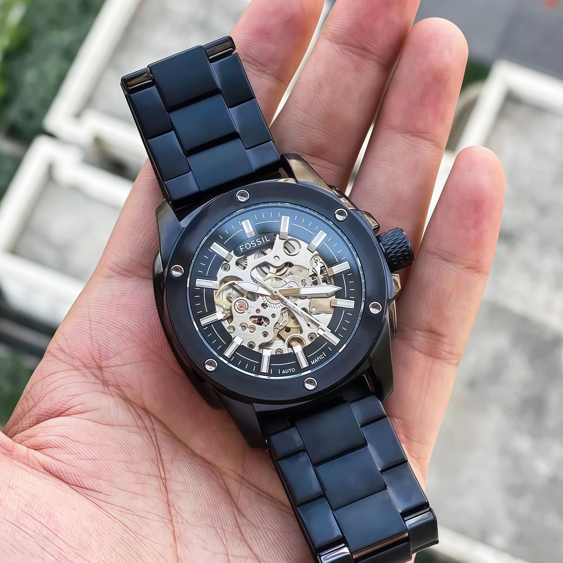 Men’s Skeleton Automatic Watch | Black Round Dial | Mechanical Open Heart | Metal Strap | Designer Inspired Watch