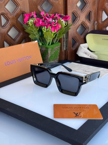 Louis Vuitton Style Unisex Square Sunglasses | Black Frame with Dark Lens | Premium Luxury Designer Inspired Shades