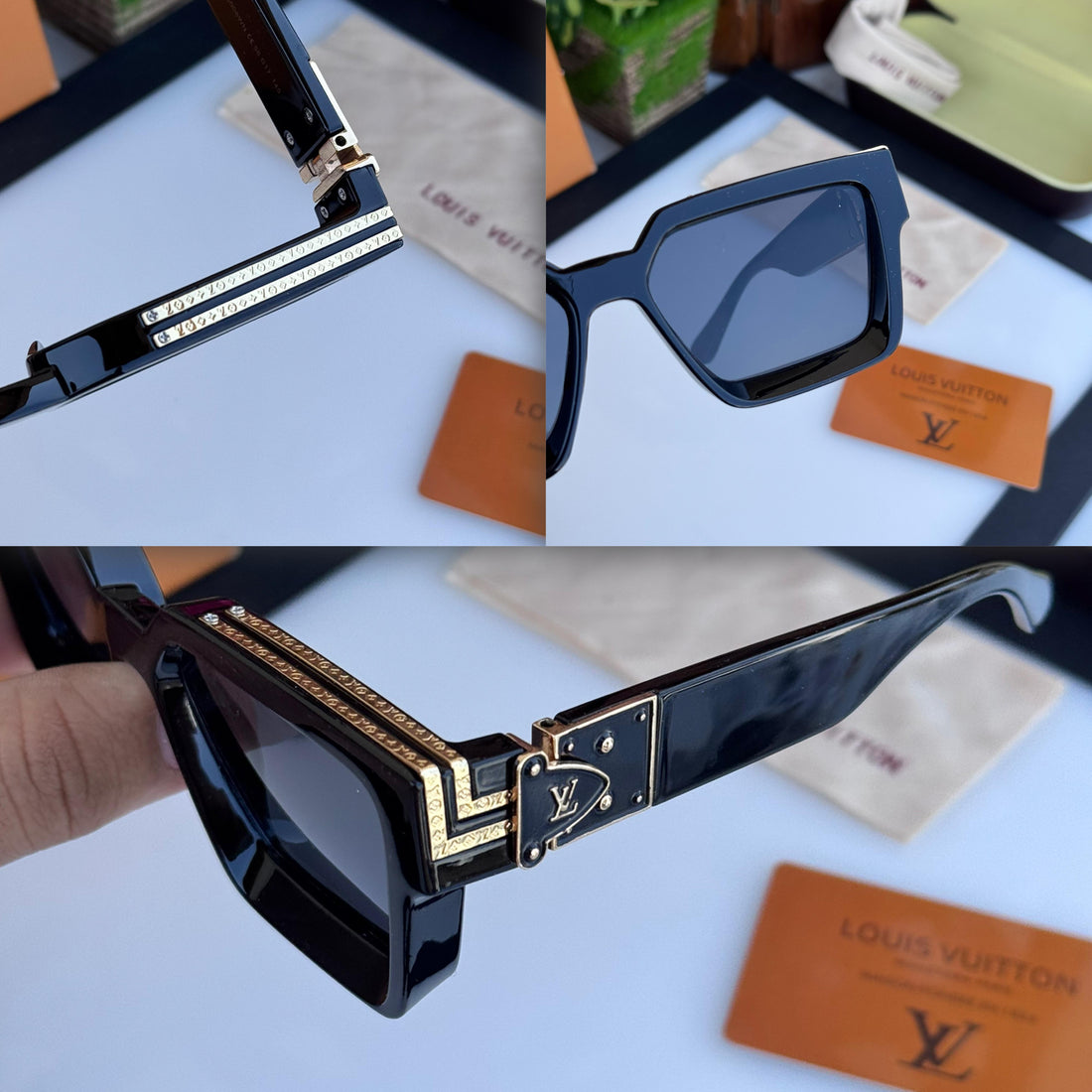 Louis Vuitton Style Unisex Square Sunglasses | Black Frame with Dark Lens | Premium Luxury Designer Inspired Shades
