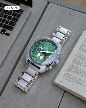 Omega Seamaster Style Chronograph Watch | Green Dial | Stainless Steel Strap | Designer Inspired Men’s Watch