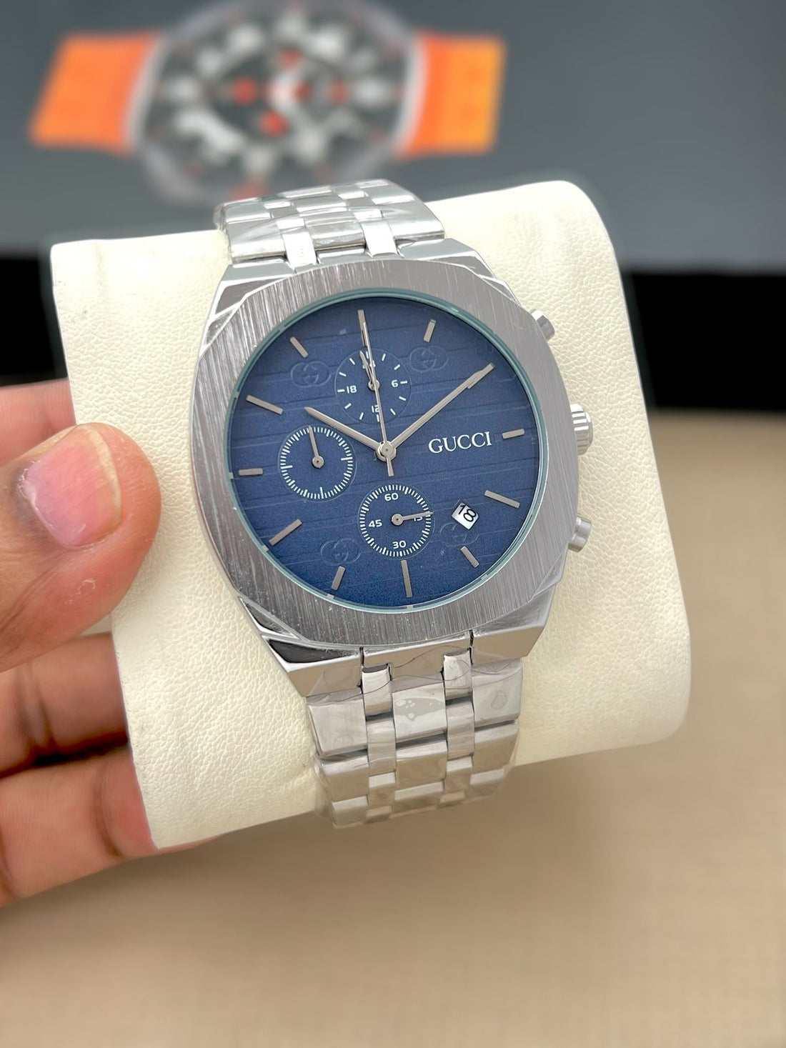 Men’s Luxury Chronograph Style Watch | Green Dial | Gold Stainless Steel Strap | Premium Analog Watch