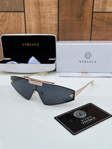 Versace Style Luxury Shield Sunglasses | Black Lens | Gold Frame | Designer Inspired Eyewear