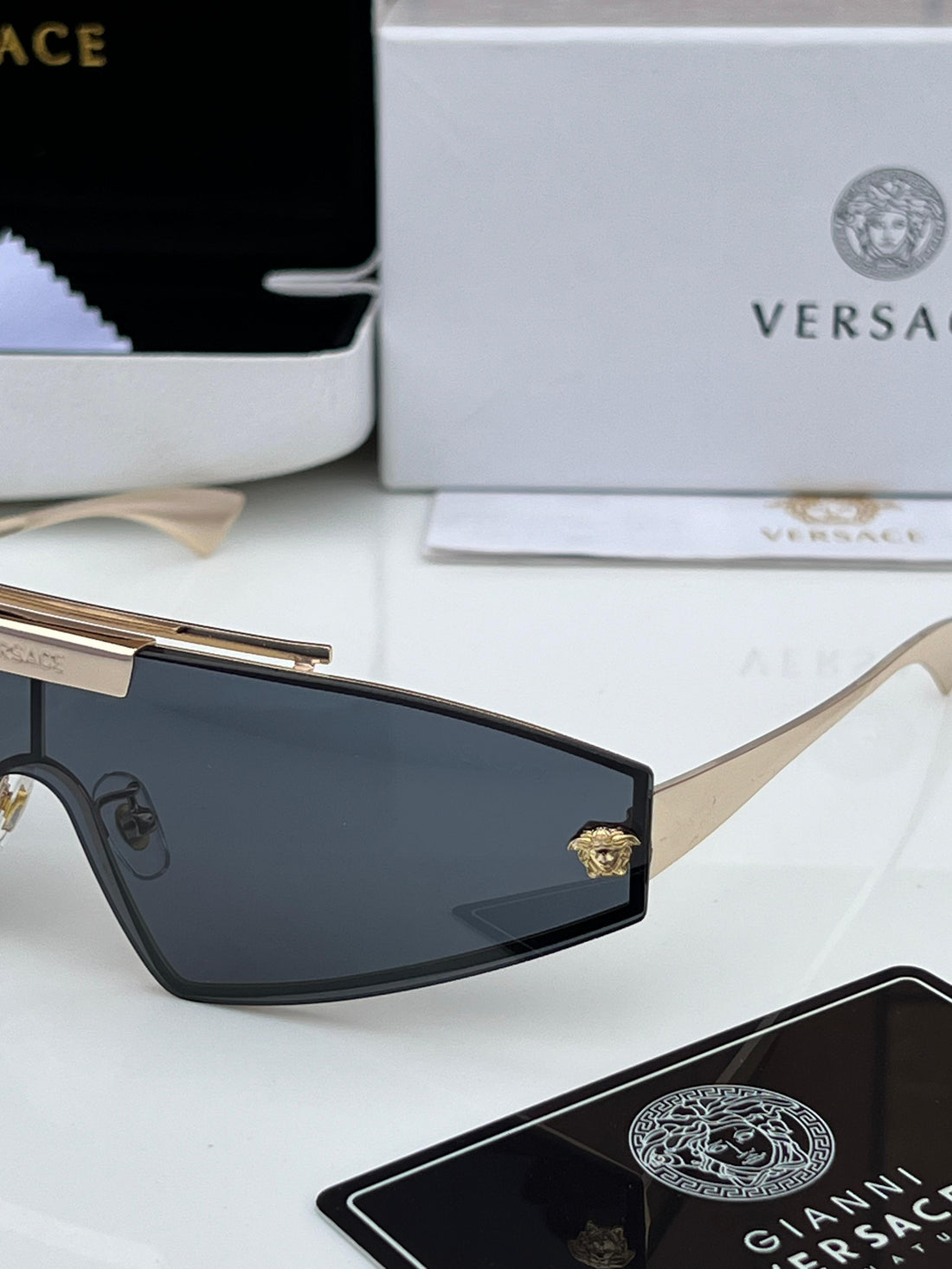 Versace Style Luxury Shield Sunglasses | Black Lens | Gold Frame | Designer Inspired Eyewear