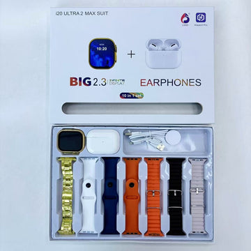 i20 Ultra 2 Max Smart Watch Combo | 2.3” Big Display | Bluetooth Calling | TWS Earphones | 10 in 1 Set