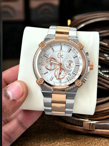 Luxury GC Style Chronograph Analog Watch for Men | Blue Dial | Tachymeter Bezel | Stainless Steel Strap