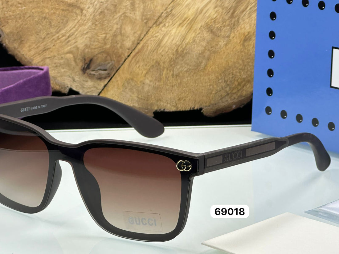 Premium Luxury Square Sunglasses for Men | Black Frame | Brown Gradient Lens | Model 69018