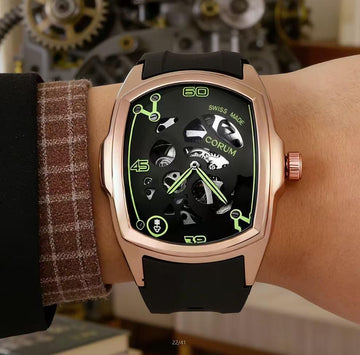 Men’s Luxury Skeleton Automatic Watch | Rose Gold Case | Black Silicone Strap | Tonneau Dial | Premium Mechanical Watch