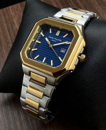 Premium Men’s Luxury Nautilus Style Analog Watch | Blue Dial | Dual Tone Metal Strap Wrist Watch