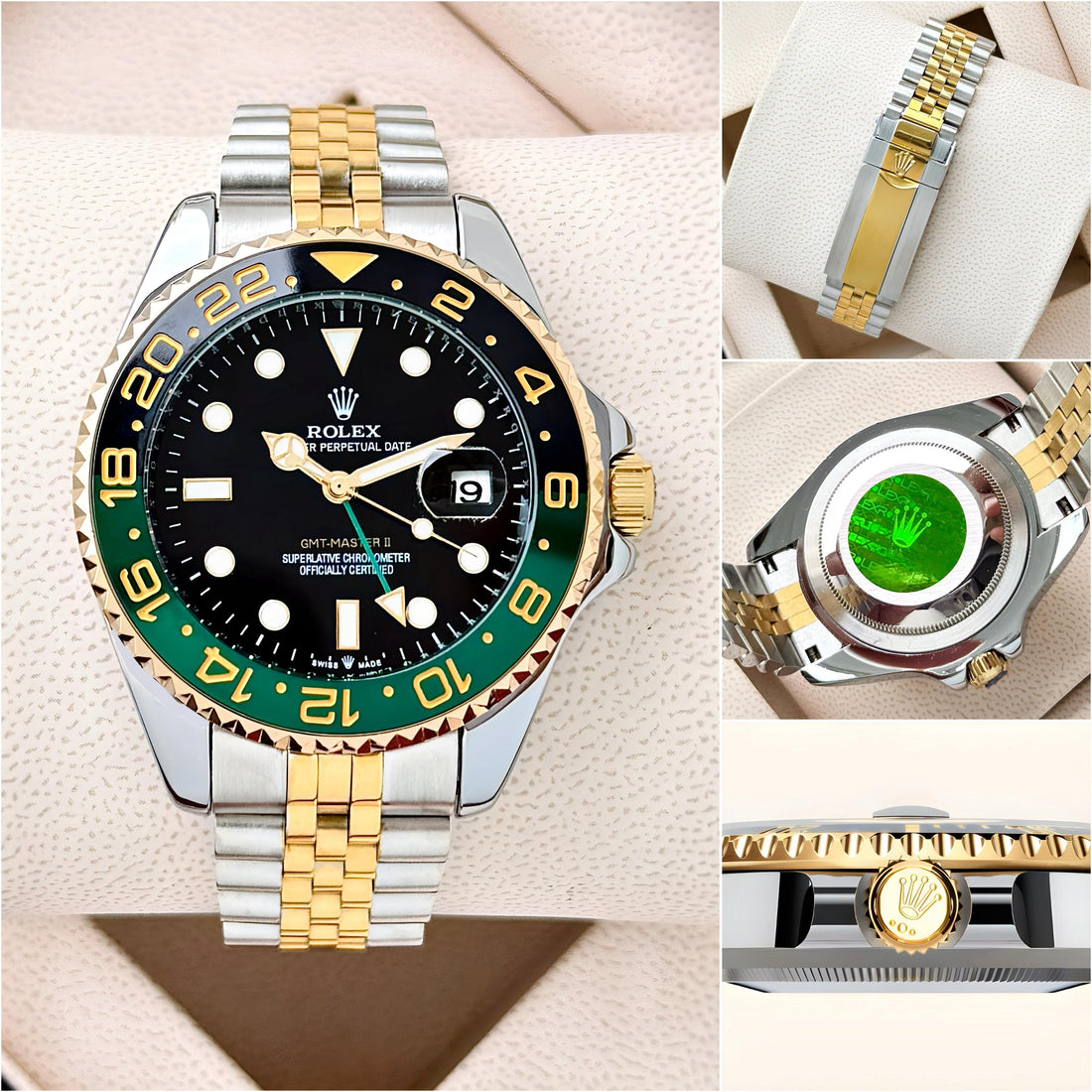 Men’s Luxury GMT Style Analog Watch | Two-Tone Stainless Steel Strap | Black Dial with Date | Premium Imported Watch