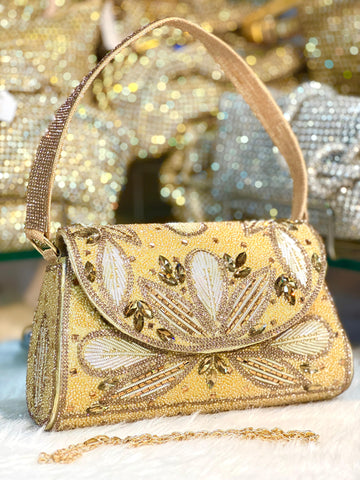 Handmade diamond crystal flap clutch