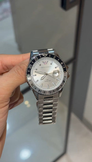 Luxury GMT Style Men’s Analog Watch | Silver Dial | Stainless Steel Strap | Date Display | Premium Wrist Watch for Men