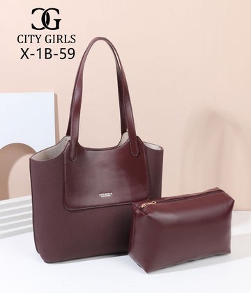 City Girls X-1B-59 Women’s Tote Handbag with Matching Zipper Pouch | Premium Ladies Shoulder Bag Set