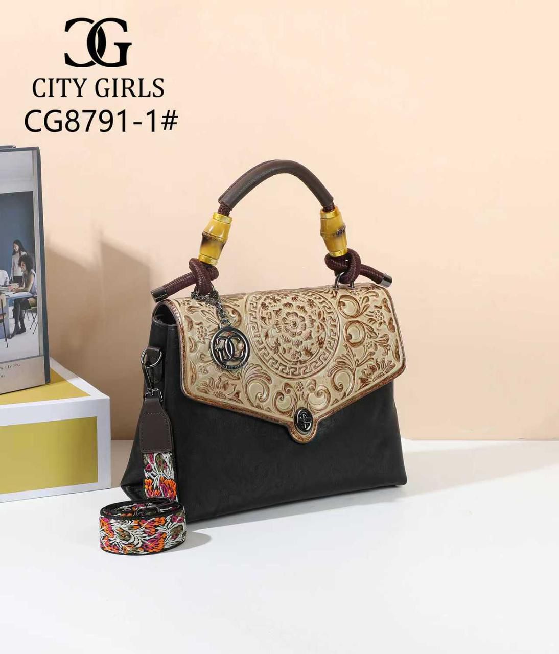 City Girls CG8791-1# Women’s Designer Handbag with Embossed Front Flap & Detachable Sling Strap