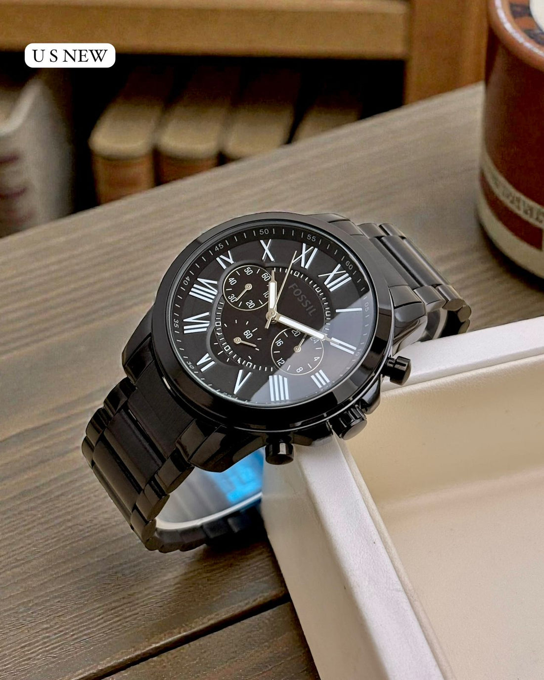 Men’s Luxury Chronograph-Style Analog Watch | Black Metal Strap | Roman Numeral Dial | Premium Designer Watch