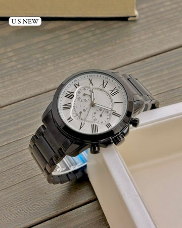 Men’s Luxury Chronograph-Style Analog Watch | Black Metal Strap | Roman Numeral Dial | Premium Designer Watch