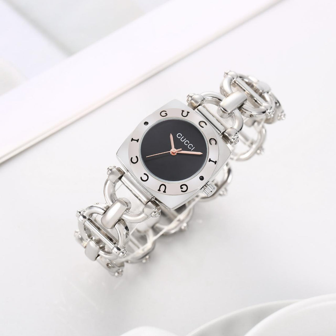 Luxury Women’s Bracelet Watch | Rose Gold Chain Strap | White Dial | Gucci-Style Designer Watch
