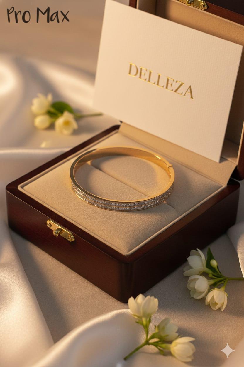 Women’s Luxury Crystal Studded Gold Bangle | Elegant Diamond Style Bracelet | Premium Fashion Jewellery