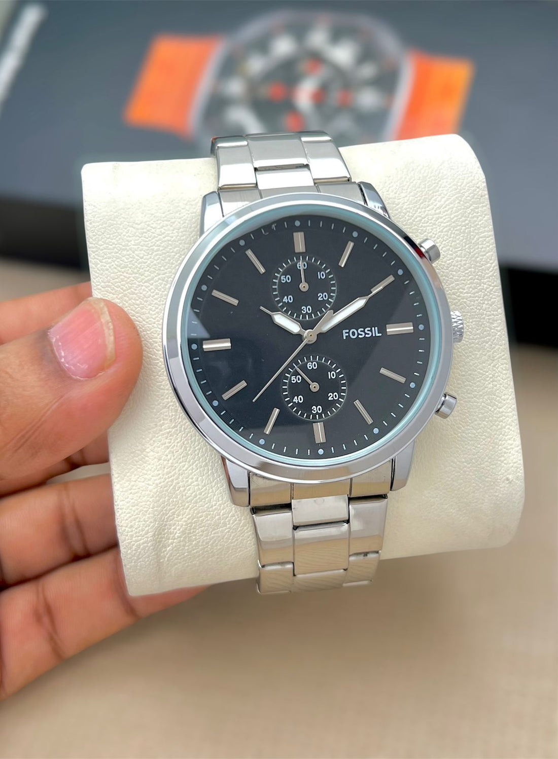 Men’s Premium Chronograph Analog Watch – Stainless Steel Strap, Silver Dial Designer Wristwatch