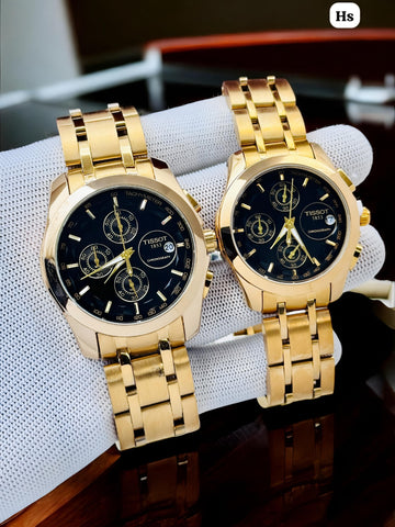 Men’s Luxury Chronograph Watch – Black Dial Gold Stainless Steel Designer Wristwatch