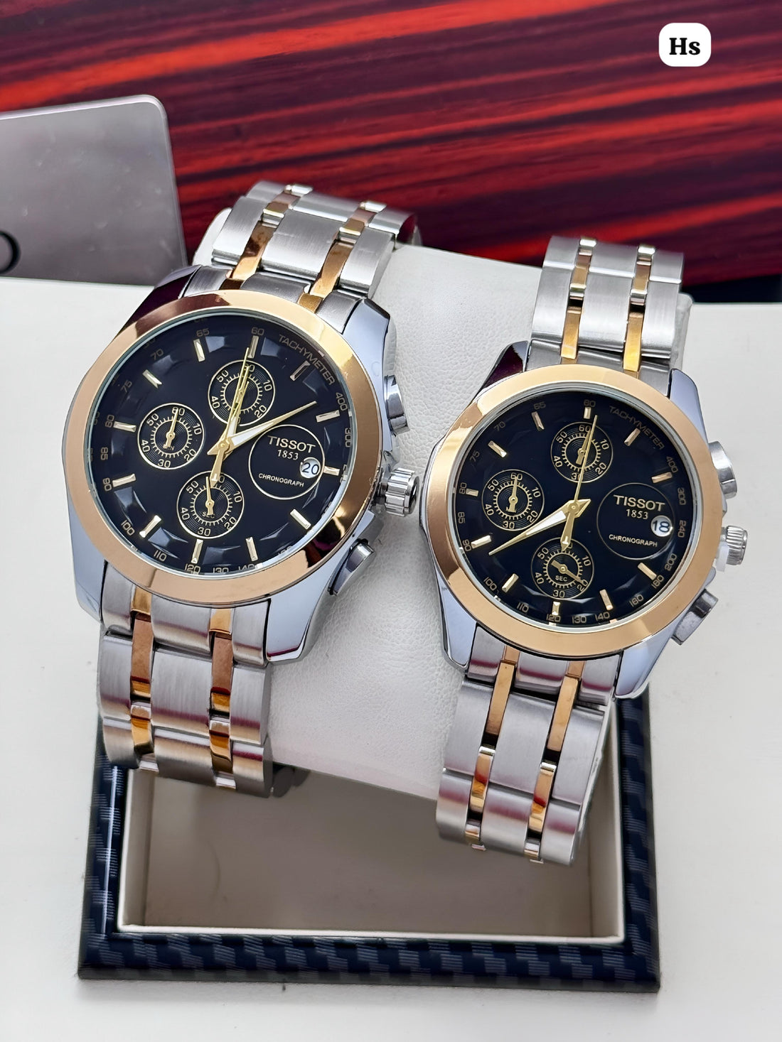 Men’s Luxury Chronograph Watch – Black Dial Gold Stainless Steel Designer Wristwatch