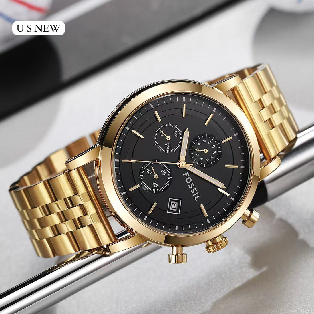 Men’s Chronograph Luxury Watch – Black Dial Two-Tone Stainless-Steel Designer Wristwatch