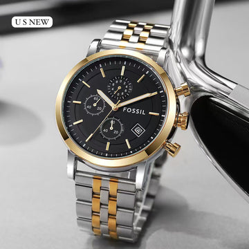 Men’s Chronograph Luxury Watch – Black Dial Two-Tone Stainless-Steel Designer Wristwatch