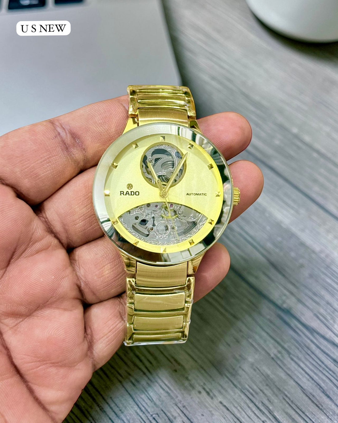 Men’s Luxury Automatic Skeleton Watch – Blue Dial Rose Gold Stainless Steel Designer Wrist Watch