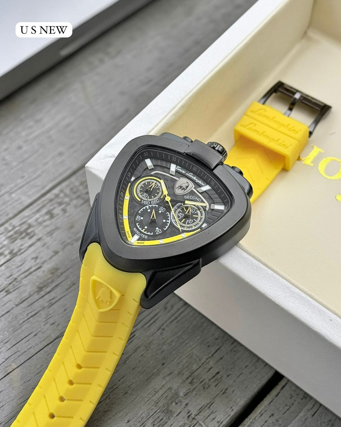 Men’s Sports Chronograph Watch – Blue Silicone Strap Triangle Dial Premium Racing Style Wrist Watch
