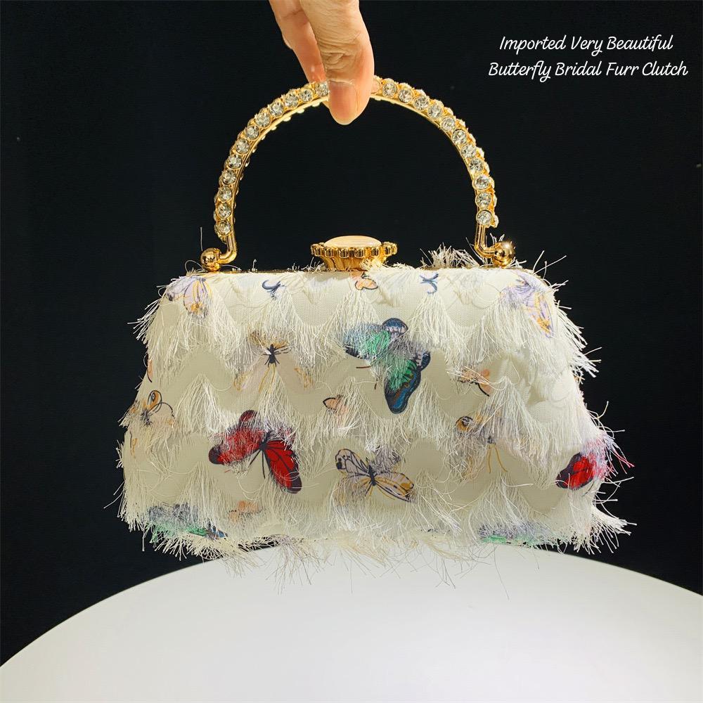 New Imported Beautiful & Stylish Very Classy butterfly Furr Hand Clutch with Sling Bag