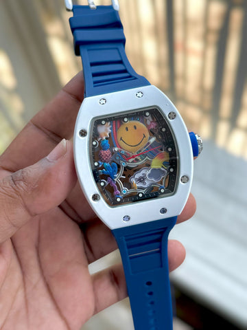 Richard Mille Style Cartoon Dial Premium Watch – Blue Strap Designer Unisex Wrist Watch