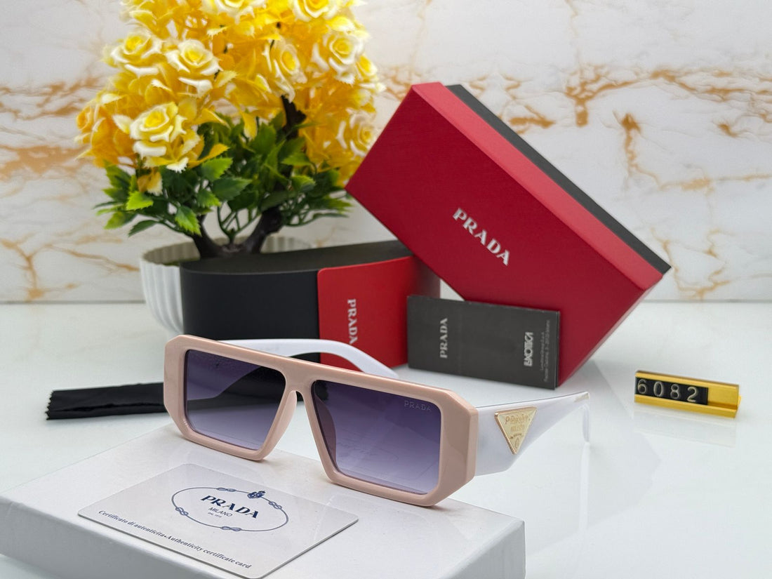 Prada Luxury White Rectangular Sunglasses for Men & Women – Premium Designer Eyewear