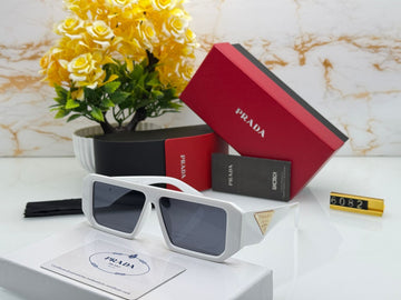 Prada Luxury White Rectangular Sunglasses for Men & Women – Premium Designer Eyewear