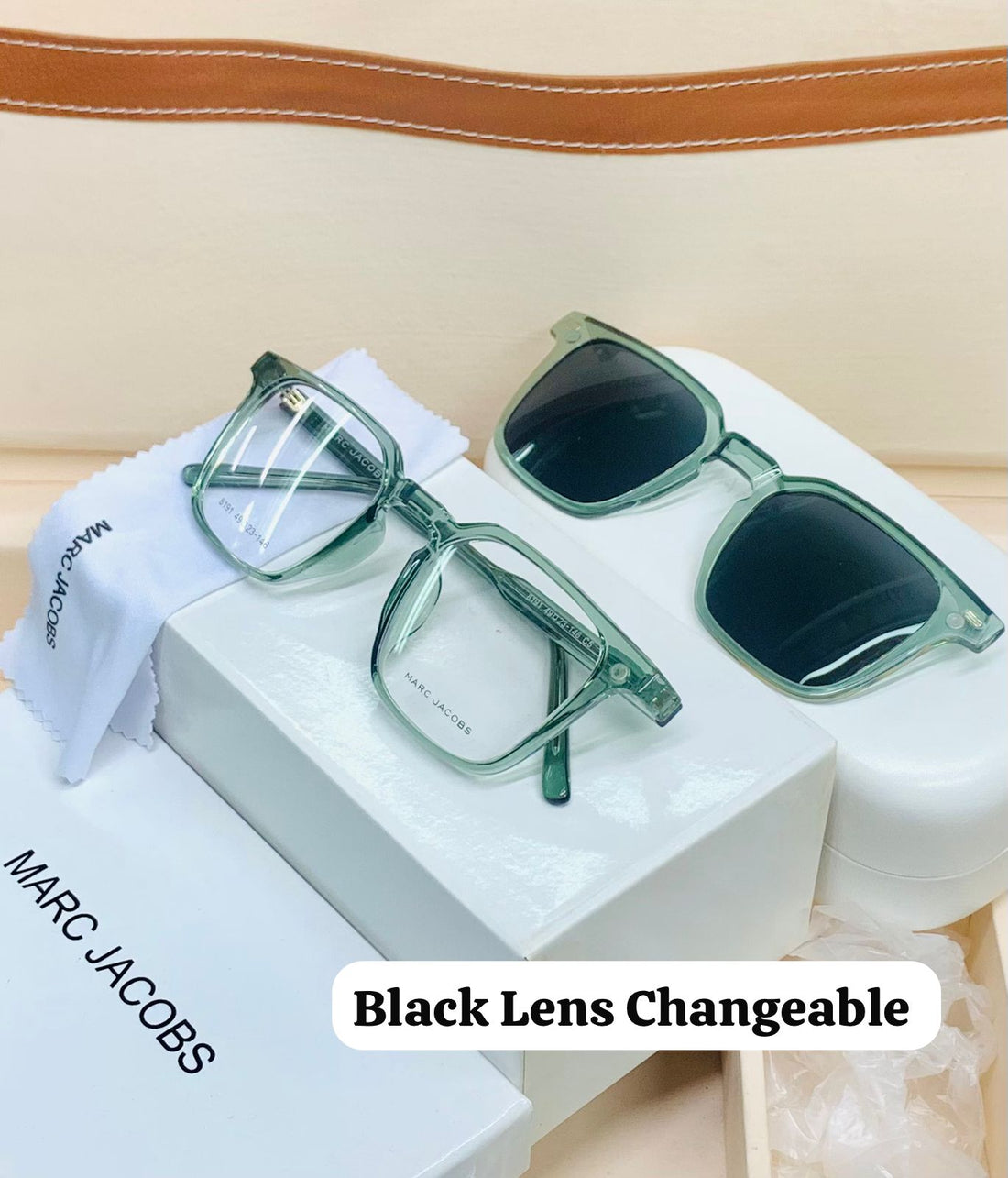 Marc Jacobs Premium Transparent Square Eyeglasses Frame with Stylish Sunglasses Combo