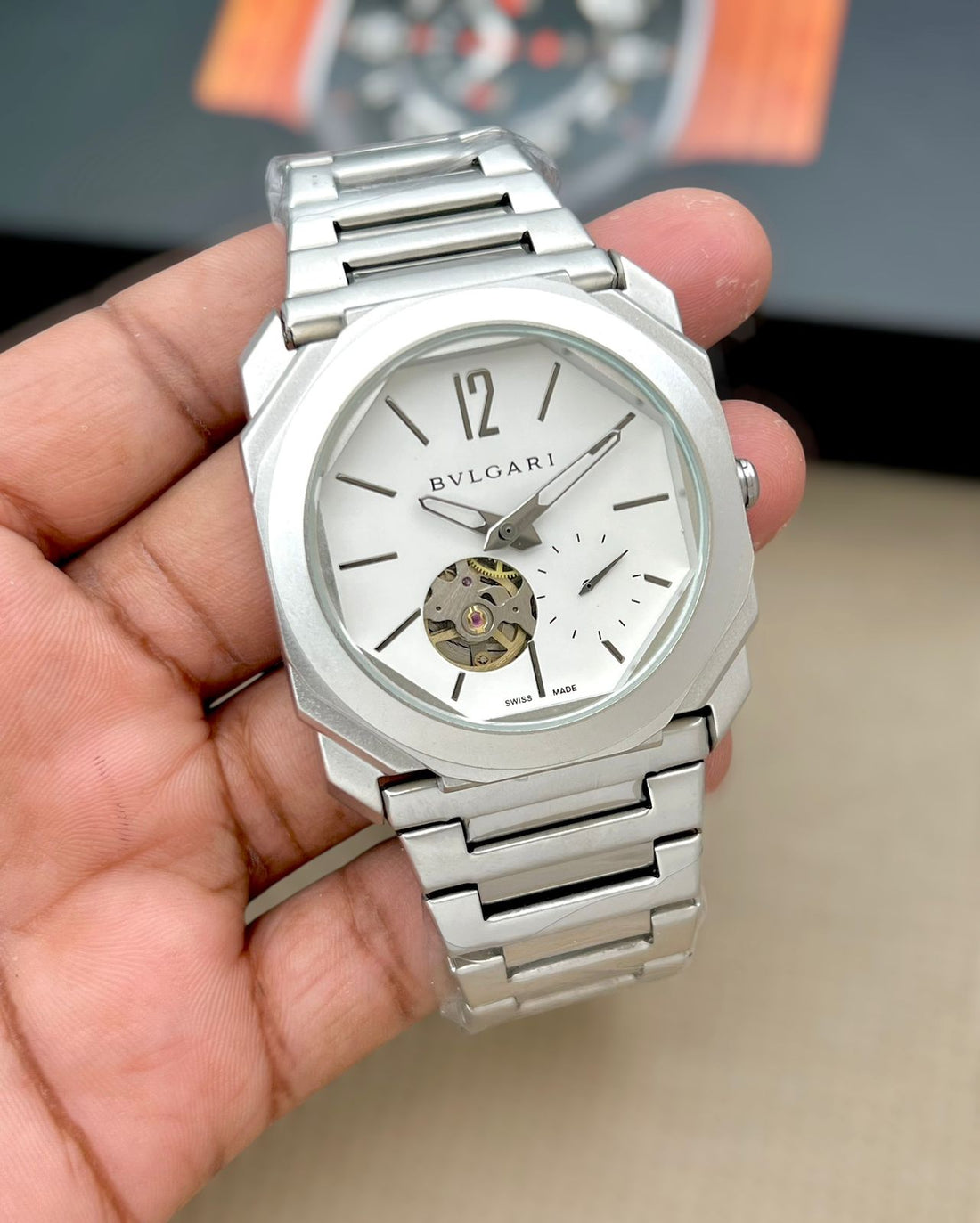 Men’s Luxury Automatic Open Heart Watch – Stainless Steel Designer Wrist Watch (Blue Dial)
