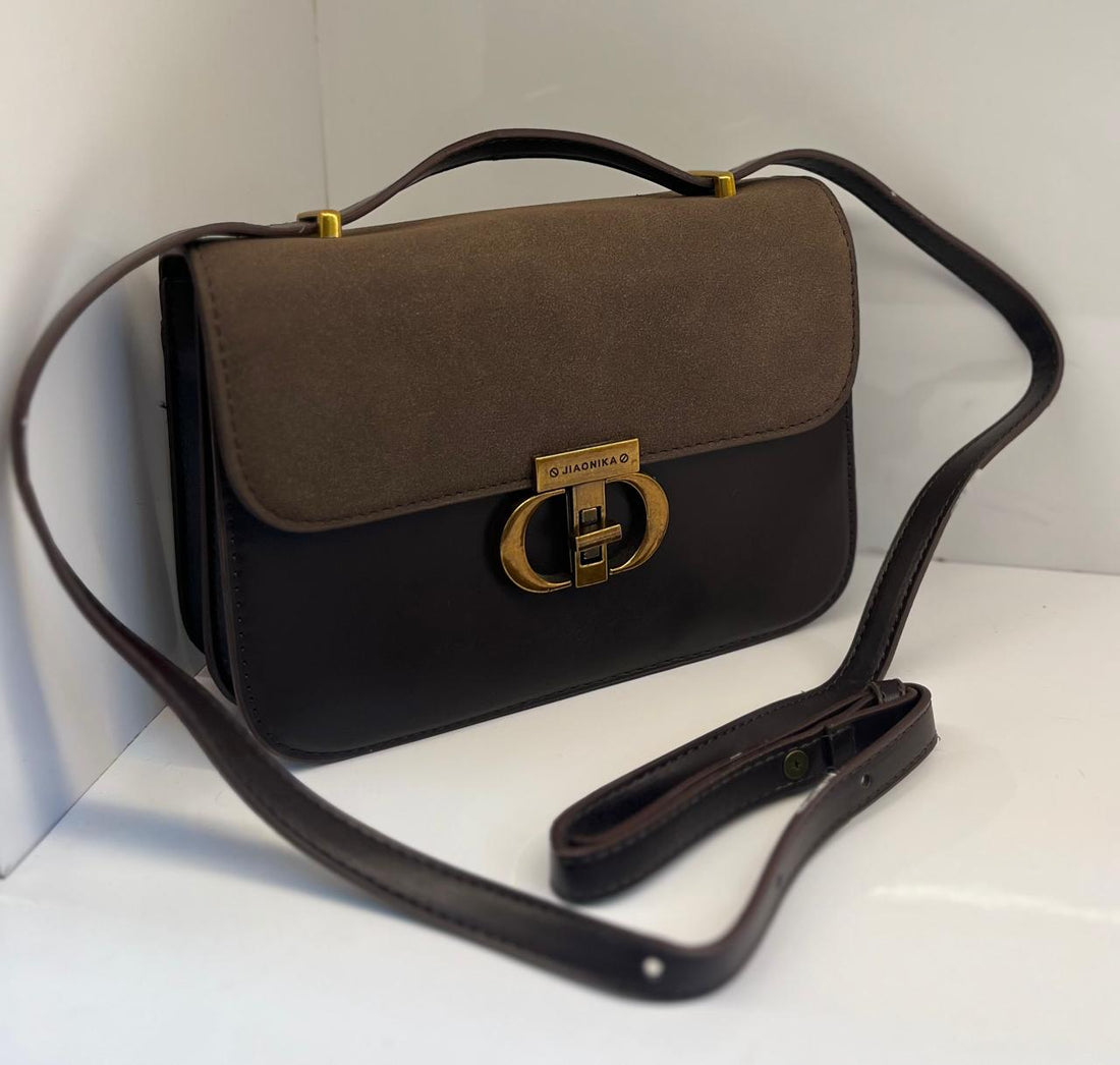 Women’s Elegant Shoulder Bag – Premium Flap Sling Bag with Metal Lock (Brown & Black)