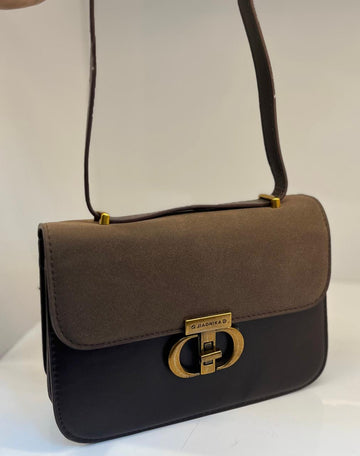 Women’s Elegant Shoulder Bag – Premium Flap Sling Bag with Metal Lock (Brown & Black)