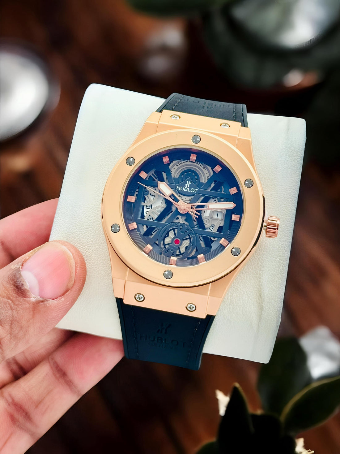 Men’s Luxury Skeleton Automatic Watch – Premium Designer Wrist Watch with Leather Strap (Blue Dial)