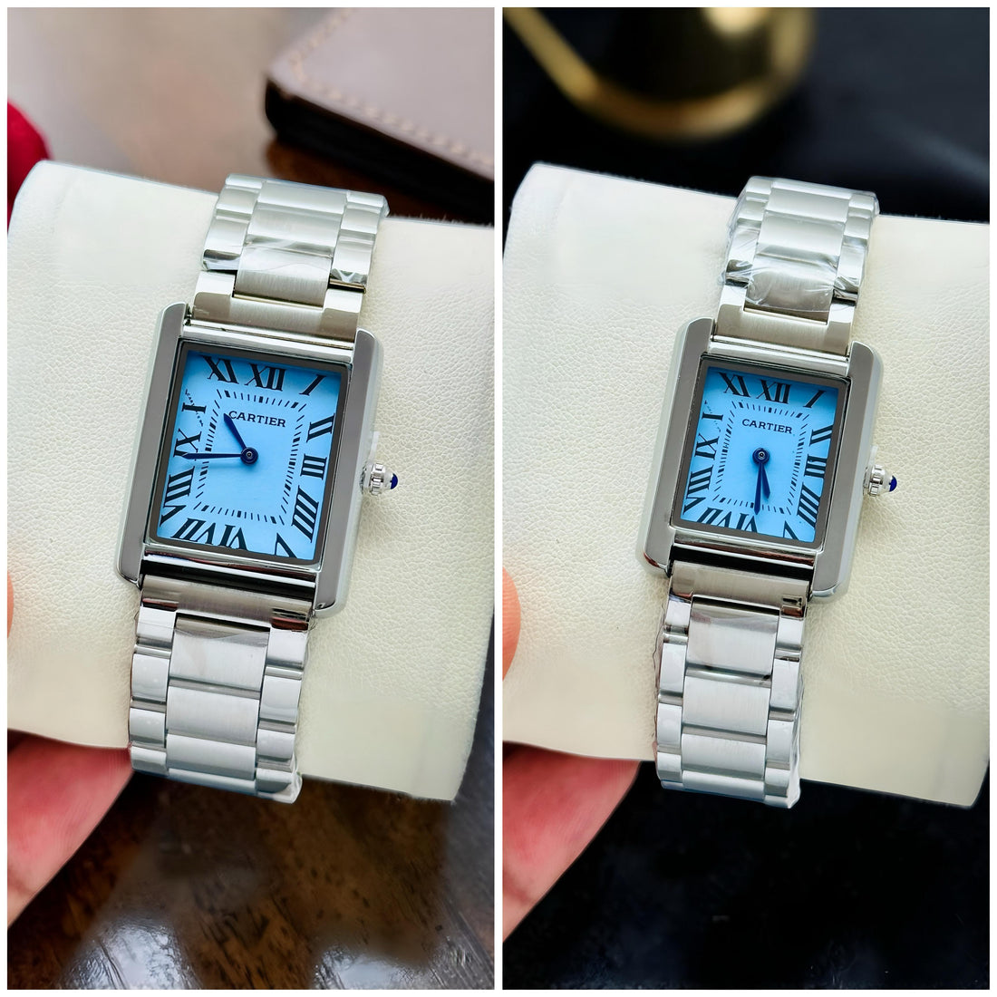 Couples Cartier Tank Rose Gold Dial Ladies Watch | Square Dial | Metal Strap | Master Copy