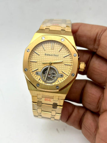 Audemars Piguet Royal Oak Style Gold Automatic Watch for Men – Open Heart Luxury Wristwatch