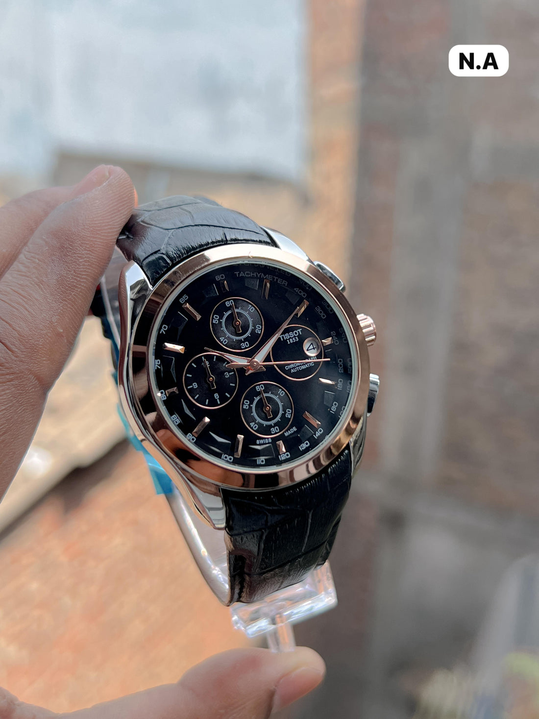 Tissot Men’s Chronograph Watch – White Dial with Brown Leather Strap (Classic Tachymeter Design)