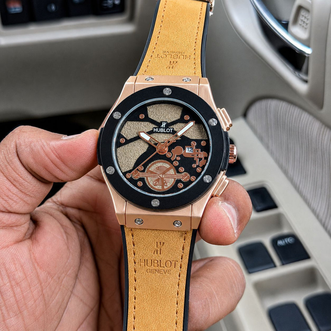 Luxury Black & Rose Gold Designer Men’s Watch with Silicone Strap Short Description